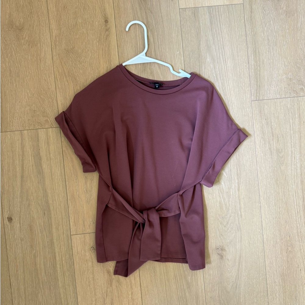 Express Mauve Tie Front Cuffed Sleeve T-Shirt